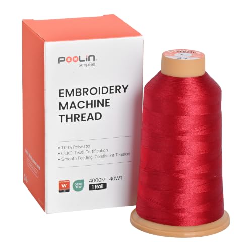Image of Poolin Polyester Machine Embroidery Thread 4000M 40WT True Red 0039 | Smooth Feeding with Stable Tension for Clean, Consistent Stitching on Home and Commercial Embroidery Machines