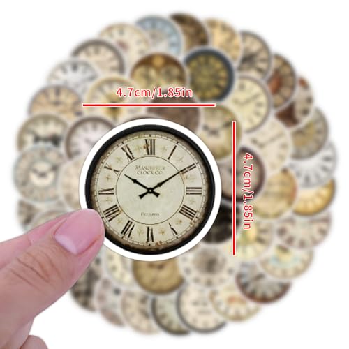 Image of 55Pcs Vintage Clock Stickers Aesthetic Retro Clocks Watches Map Vinyl Decals for Kids Teens Adults, Travel World Sticker for Laptop DIY Luggage Water Phone Guitar Computer Guitar (Clock)