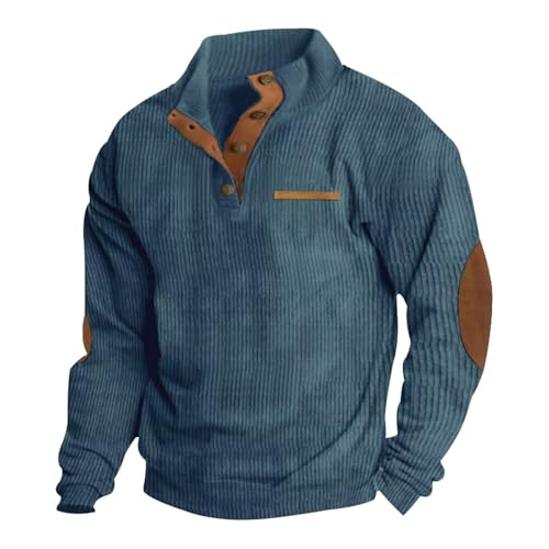 Thatrich Corduroy Shirts for Men Pullover Polo Sweater Vintage Long Sleeve Sweatshirt Quarter Button Casual Tops Fall Winter2
