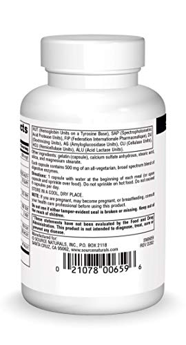 Source Naturals Essential Enzymes 500Mg Bio-Aligned Multiple Enzyme Supplement Herbal Defense For Digestion, Gas, Constipation & Bloating Relief - Supports A Strong Immune System - 60 Capsules #TOP1