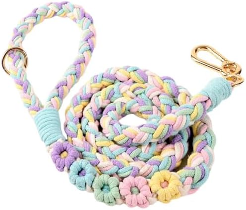 Handmade 5ft Braided Cotton Dog Leash with Unique Floral Handle, ...