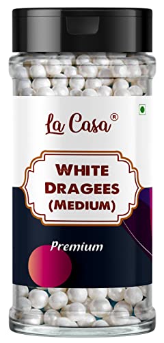 Image of La Casa Premium White Dragees | Medium(4mm) Sized Pearl Balls Ideal for Cake Decoration & Garnishing | 100g |