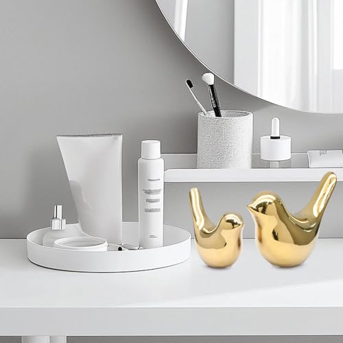 Estatuas Decorativas de Pájaros de Cerámica Doradas 2 Pzas miniatura 5