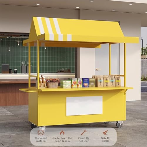 Mobile Cart with Wheels Selling Food, Vending Iron Cart with Canopy, Customizable Logo, for Street Food, Handicrafts, Snacks(White)