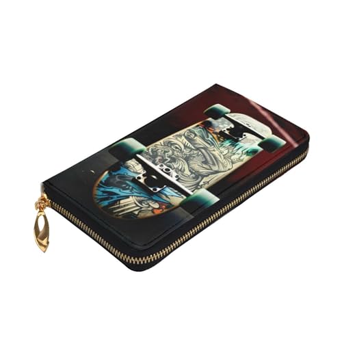 Skate Boards Wallet For Women Men Clutch Rfid Blocking Leather Wallets Large Capacity Purse Credit Card Holder Money Case With Zipper Phone Holder Long Travel Purse3