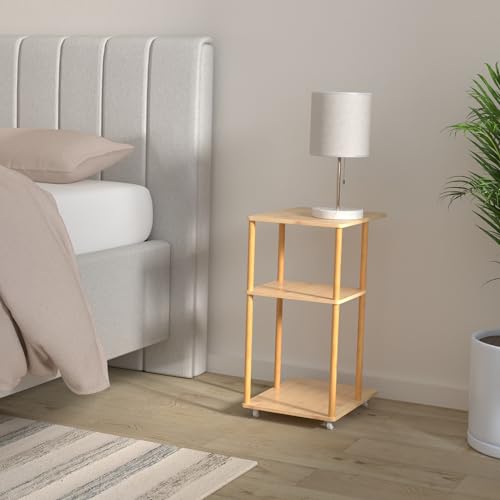Bamboo Rolling C-Shaped Nightstand End Table - 3-Tier Side Table with Modern Design for Home, Bedroom, Office, and Dorm - Versatile Bedside Furniture and Accent End Table Chest