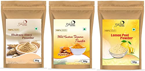 Image of Combo Pack of 3 Pure & Natural, Multani Mitti Powder, Kasturi Turmeric Powder & Lemon Peel Powder For Face & Skin, 150gms(50gX3)