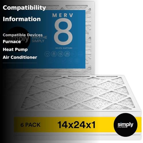 Simply 14x24x1 Air Filter, MERV 8, 6 Pack, For Home AC Furnace & HVAC (Actual Size: 13.75