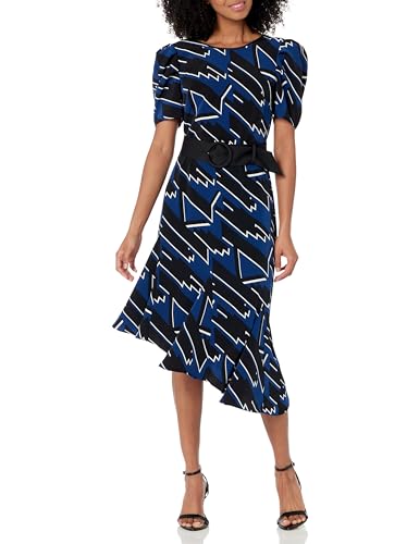 Karl Lagerfeld Paris Vestido con Estampado de Logotipo y cinturón, Combo Marino Francés, 42 para Mujer