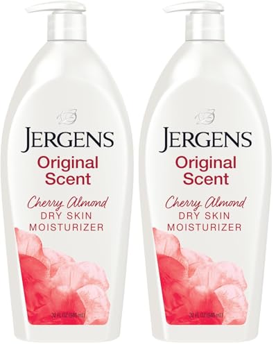 Jergens Original Scent Dry Skin Lotion, Body and Hand Moisturizer for Long Lasting Skin Hydration, with HYDRALUCENCE blend and Cherry Almond Essence, 32 Ounce (Pack of 2)