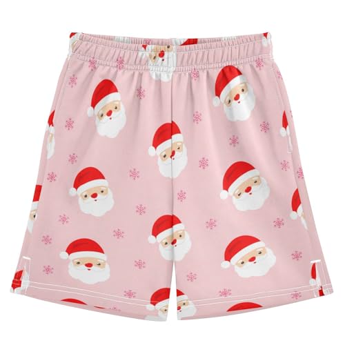 Christmas Santa Athletic Shorts with Zipper Pockets, Youth Boys Athletic Running Shorts for Summer