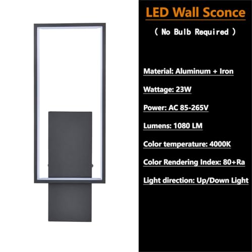 Image of DEYNITE Modern Black Metal LED Wall Sconce with Rectangle Aluminum Shade Neutral Light 4000K for Bedroom Corridor Stairs Bathroom Indoor Light