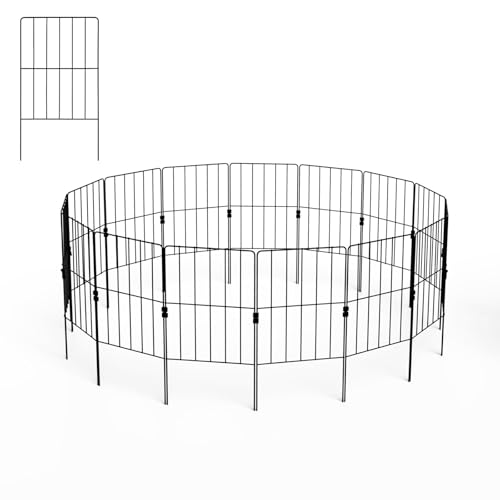 GiantexUK Decorative Garden Fence, 51inx14ft/24inx27ft/24inx16ft Foldable Rustproof Metal Wire Fencing, Outdoor Animal Barrier Border Edge Section for Landscape Patio Yard (24inx16ft Total, 15Pcs)