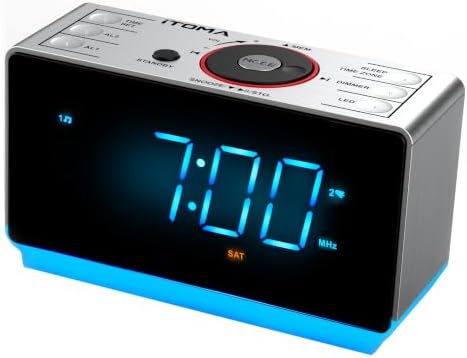 iTOMA Radiowecker mit Bluetooth Lautsprecher, FM Radio und Doppelalarm | Große LED-Anzeige mit Dimmer, USB-Ladeanschluss, Snooze-Funktion und einfacher Bedienung für den täglichen