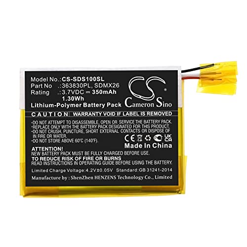 Cameron Sino 350mAh / 1.30Wh Replacement Battery for Sandisk Clip Jam, Sansa Clip, 363830PL, SDMX26
