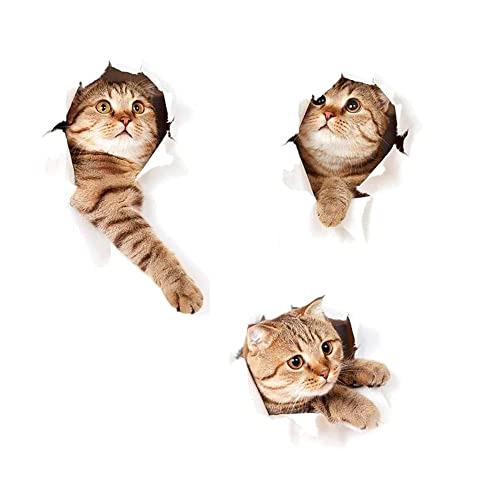 Peakpet 3 Stück Wandaufkleber Wanddeko Süße 3D Katze Wandtattoo Wandsticker Wandbilder für Toilette Kinderzimmer Küche Badezimmer Schlafzimmer