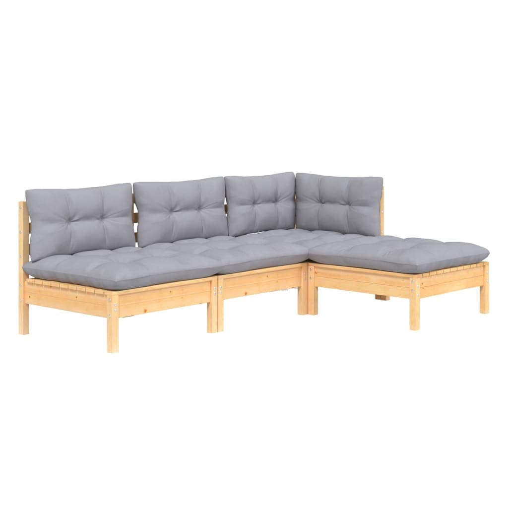 vidaXL Bois de Pin Massif Salon de Jardin 4 pcs avec Coussins Mobilier de Patio Meubles d'Extérieur Mobilier de Jardin Meubles de Terrasse Gris