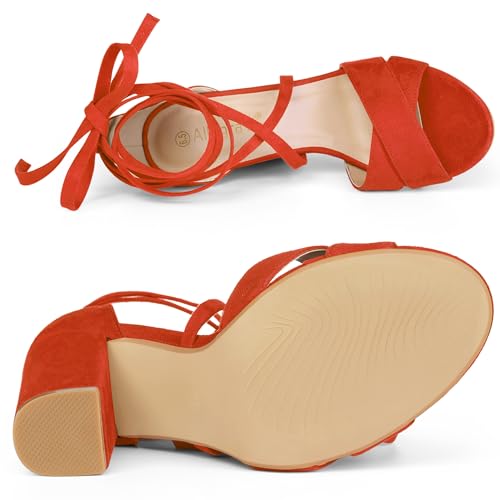 Allegra K Women's Block Heeled Lace Up Sandals4