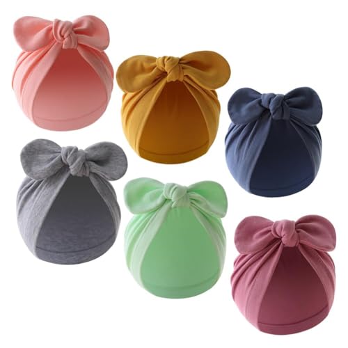 6-Pack Newborn Hats – Soft Hospital Hat Baby Hat with Bow for 0-12 Months2