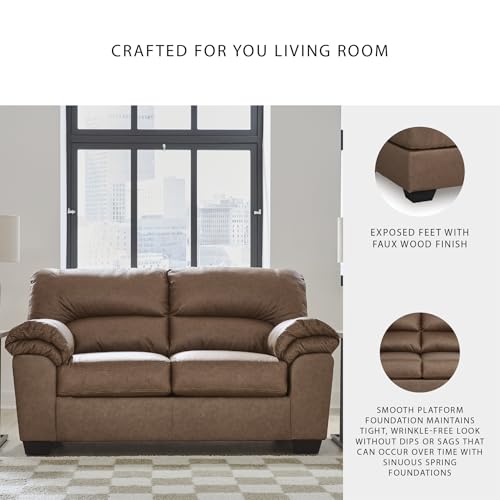 Image of Signature Design by Ashley Faux Leather Caramel Brown Loveseat Sofa Couch