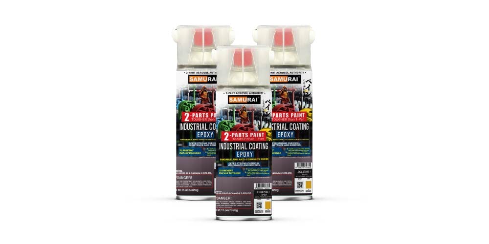 SAMURAI 2-Part Spray Paint Epoxy Primer for Industrial (Metal Primer Red Oxide, Pack of 3 Cans)