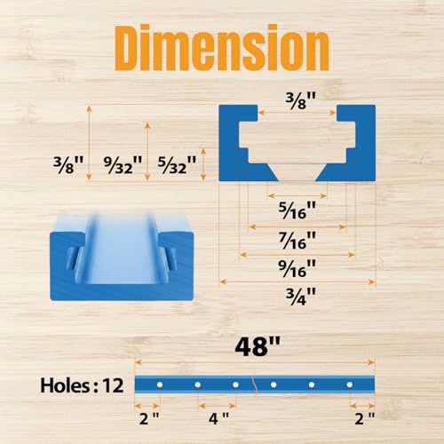 Image of POWERTEC 71158-P3, 6 Pack, 48 Inch Double-Cut Profile Universal T-Track with Predrilled Mounting Holes, Aluminum T Track for Woodworking Jigs and Fixtures, Drill Press Table, Router Table, Workbench
