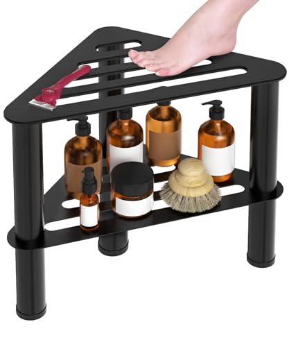 Metall-Eck-Duschhocker für Badezimmer, wasserdicht & rostfrei, Doppelschicht innen Duschablage Bank für Rasieren Beine, Badezimmerhocker, Spa Fußtritt, kleine Tritthocker (Schwarz)