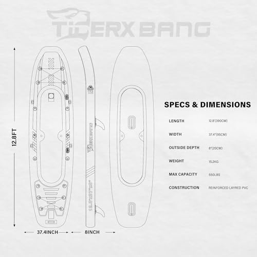 TIGERXBANG 12'8" Inflatable Tandem Kayak, Fishing & Touring, 2 Seats, Adjustable Paddle, Perfect for Family Adventures & Fishing, Includes Backpack & Repair Kit - Image 5