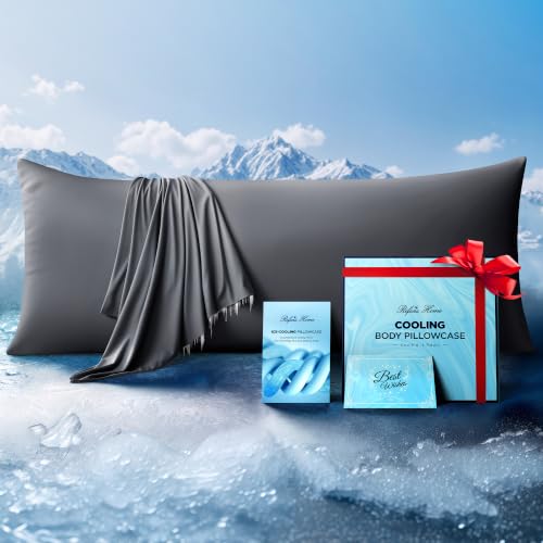 Ice Cooling Body Pillowcase for Hot Sleepers Stay Cool All Night Silky Touch Long Body Pillow Cases with Invisible Zipper Soft Breathable Body Pillow Cover Gift for Men Women - 20x54 Dark Gray