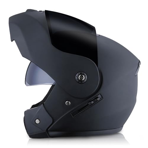 RYDZCLH Casque De Moto Intégral Modulaire Approuvé Dot/ECE, Casque Intégral Rabattable Anti-Buée À Double Visière, Casque Intégré De Course De Cyclomoteur De Rue,Black 2,M 56~57cm