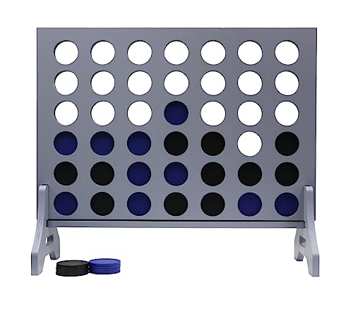 Image of Giant 4 in a Row Game for Family & Adults - Tailgating Pros Jumbo Grey Wooden Four in a Row Indoor & Outdoor Yard Game for Family Party Fun, Portable Activities for Patio, Backyard, and Camping