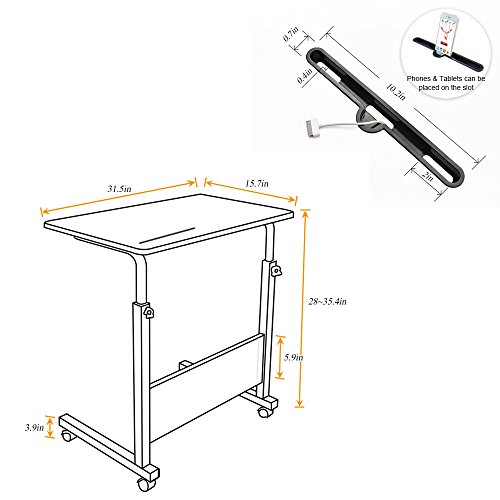 Rolling Laptop Stands Desk Cart Height Adjustable, Soges 31.5 Inches Mobile Sofa Side Table With Tablet Slot, Portable Standing Laptop Table, Small C Table For Couch Bed Sofa, Black, Zs-05-3-80B #TOP2
