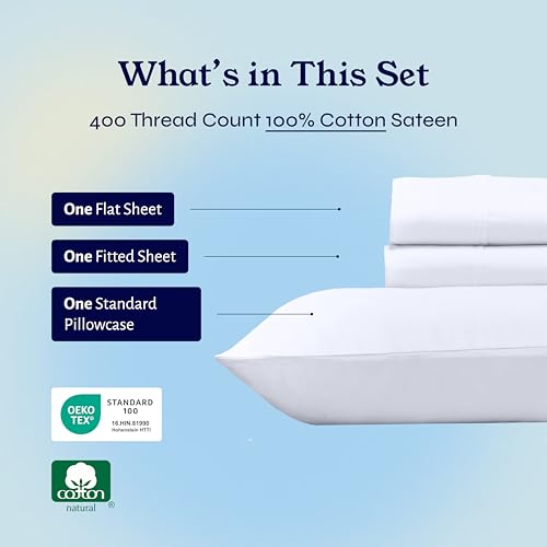 image for California Design Den Twin Sheets Set - Soft 400 Thread Count Sateen, 