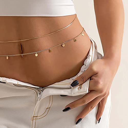 Chaioe Boho Double Body Chain Gold Pailletten Taillenkette Schlangenstein Bauchketten für Frauen und Mädchen Cover
