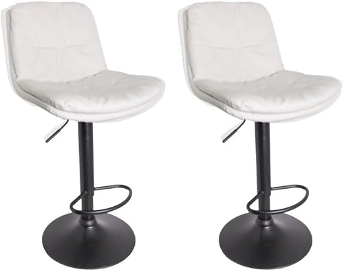 SMTE 2 Piece Of Modern Design Soft Padded Swivel Kitchen Bar Stools With Gas Lift - White with keychain