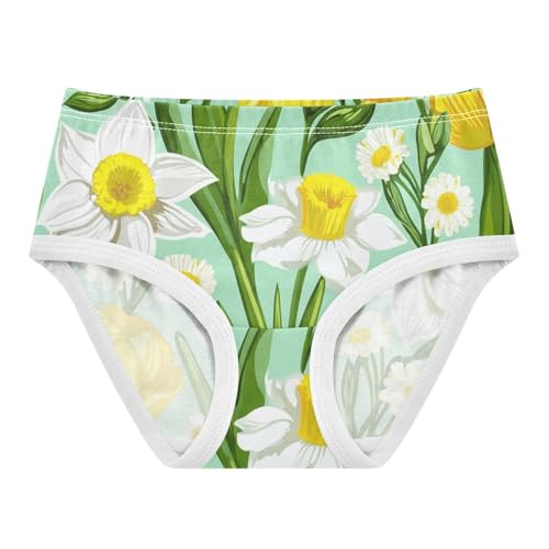 Girls Underwear Toddlers 2t Cotton Panties for Girl Cartoon Kids Briefs Undies Floral White Daffodils Yellow Green