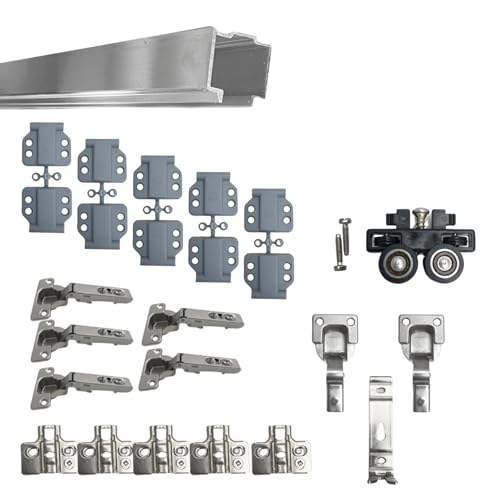 EVOTRADE Kit Ferramenta FOLDING per Armadi o Nicchie a Muro con 1 Anta Pieghevole a Libro Max 50Kg e Spessore Max 30mm - Kit 1 Binario da 2 Metri, Cerniere Collo Zero e Gruppo Carrello, Chiusura Soft