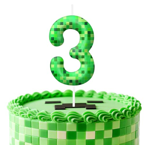 Pixel Number 3 Birthday Candles for Birthday Decorations and Cake Topper