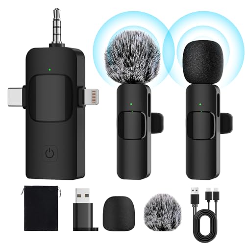 Mini Wireless Lavalier Microphone for iPhone Android Computer Laptop USB-C,2.4G Ultra-Low Delay,Noise Reduction, Double Lapel Microphone for Youtube TikTok Vlog (Mini Mic)
