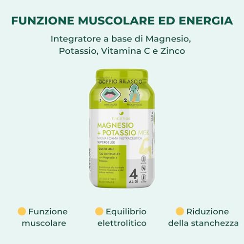 Magnesio E Potassio Mgk, 120 Gommose SupergeléE Gusto Lime - Con Magnesio, Potassio, Vitamina C E Zinco - Supporto Funzione Muscolare, Sistema Nervoso, Energia Ed Equilibrio Elettrolitico - 3