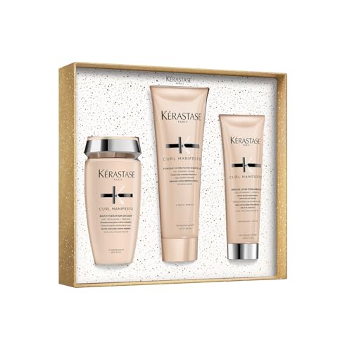Kérastase, Curl Manifesto, Kit per Capelli Ricci, Shampoo + Balsamo + Leave In Anti Crespo, Azione Idratante, Capelli Più Forti, Bain Hydratation + Fondant + Crème de Jour, 250 + 250 + 150 ml