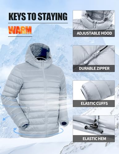 Image of Pioneer Camp Mens Lightweight Packable Puffer Jacket Hooded Insulated Thermal Puffy Winter Jackets for Running Travel
