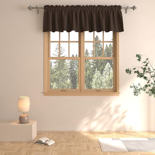 Coffee Brown Valance Curtains 14 inch Blackout Room Darkening Kitchen Window Curtains Short Small...