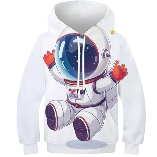 Hoodie astronaute enfants pull à imprimé 3D avec poches kangourou veste à capuche 8-10 ans