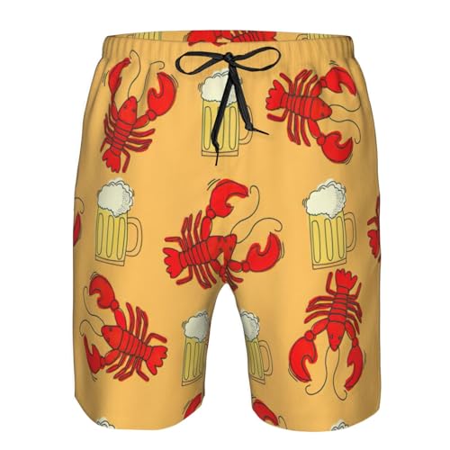 Beer and Crawfish Pattern Print Mens Beach Pants Men's Novelty Swimtrunks Quick Dry Lining Beach Board Shorts S-3XL4