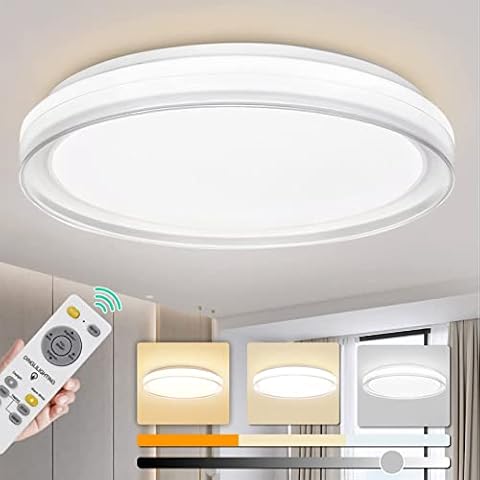 DINGLILIGHTING 19 Inch Modern Dimmable Led Flush Mount Ceiling Light with Remote Control, 48W Round Close to Ceiling Lights Fixture for Bedroom Living Room Dining Room, Timing, 3 CCT, UL Listed Cover