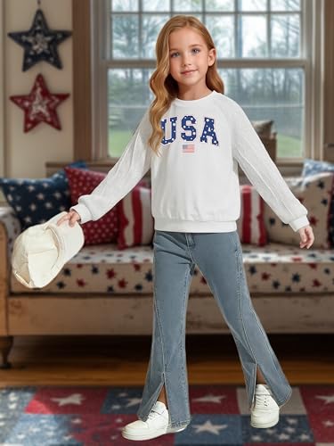 Image of CAZYCHILD Girls 4th of July Shirt Boys USA Tshirt Kids American Flag Sweatshirt Patriotic Pullover Tee Tops