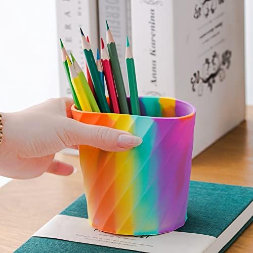 YOSCO Silicone Twill Weave Pencil Holder Pen Cup for Office Desktop Stationery Organizer Creative Pencil Holder for Kids Students (Colorful, 2 Pack)