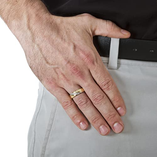 PalmBeach Men's 10K Yellow Gold Round Genuine Diamond Diagonal Ring (1/7 cttw, I Color, I3 Clarity) Sizes 9-133