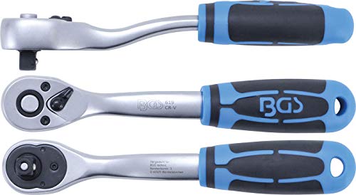 BGS 619 | Umschaltknarre | feinverzahnt | 10 mm (3/8) | ergonomisch | rutschfest | gekröpft | Knarre | Ratsche